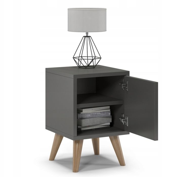 Table de chevet scandinave Oslo 30x30x45 cm porte réversible gauche/droite coloris graphite meuble compact