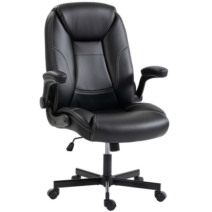Chaise de bureau ergonomique - HOMCOM - accoudoirs relevables - hauteur réglable - fonction de bascule - PU - 695x77x116cm - noir