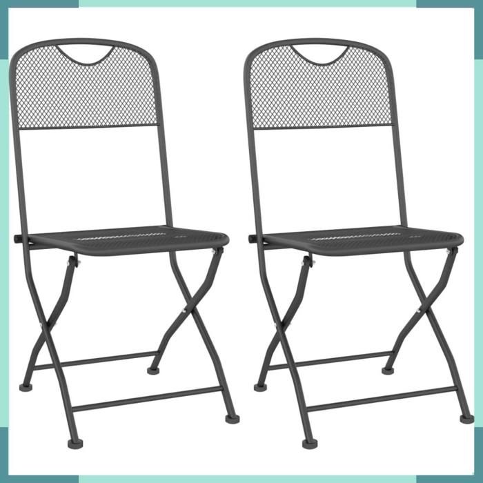 317338 Chaises pliables jardin lot de 2 Maille métallique Anthracite