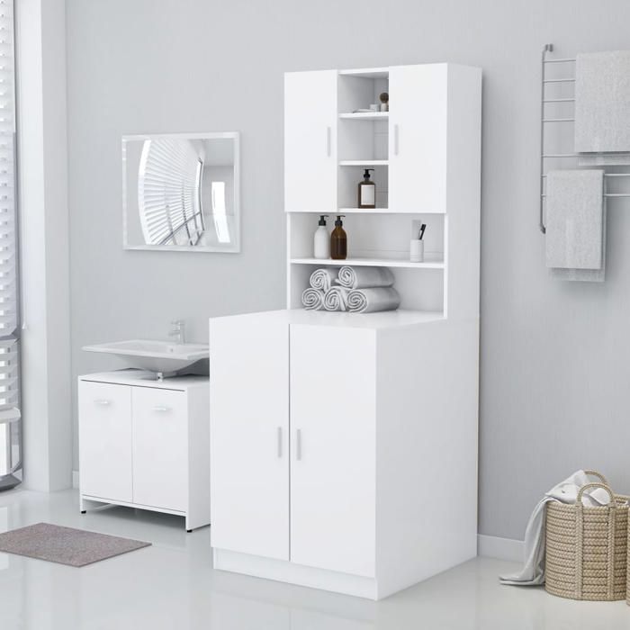 Meuble pour machine à laver minimaliste - vidaXL - bois dingénierie - blanc - 71 x 715 x 1815 cm - facile à nettoyer zlv80p998