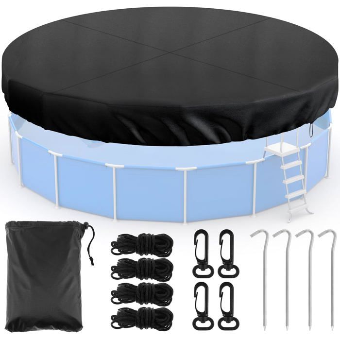 Bâche de piscine ronde 244 cm en tissu Oxford 210D avec 4 clous 4 cordes de traction 4 crochets protection UV coupe-vent