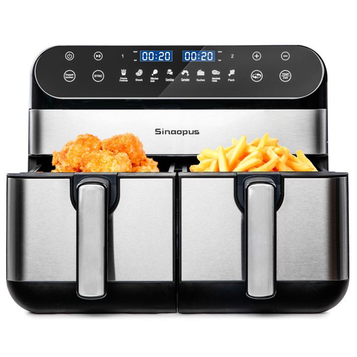 10L Double airfryer 2400W 2 paniers independants ecran tactile 8 programmes 360° antiadherent securite surchauffe 100-220°C