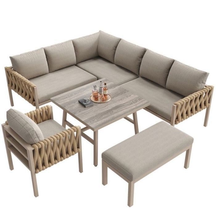 Salon bas de jardin tout-en-un mobilier complet résistant UV entretien minimal avec un chiffon humide SALON BAS DE JARDIN