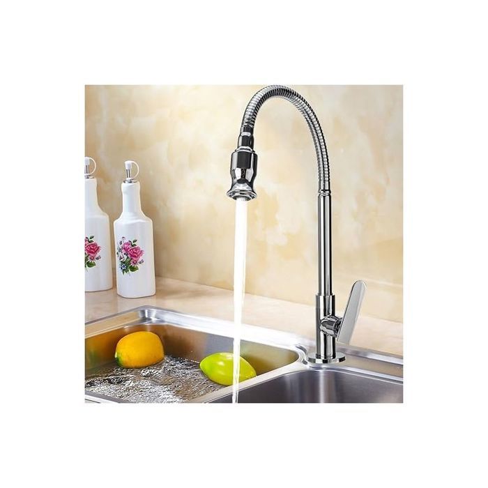 Robinet de cuisine - PZCC - Pivotant 360° - Laiton chromé - Bec pivotant - Pulvérisateur 2 modes