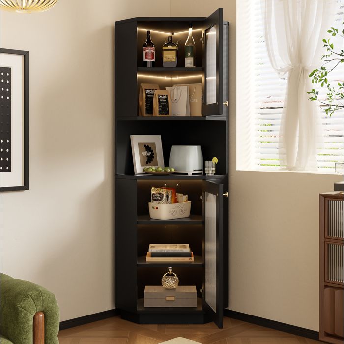 MEUBLIV Colonne de salle de bain d’angle 45 x 45 x 166 5 cm avec éclairage niche ouverte MDF noir