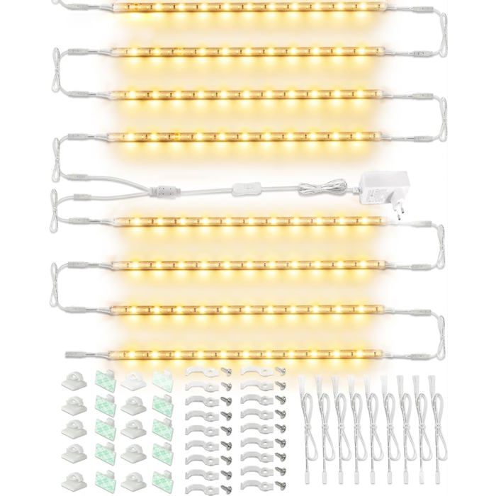 Kit DÉclairage Led Sous Étagère8 Bandes Lumineuses De 30Cm Linkables20W 2000Lm-Blanc Chaud Lumière Du JourFlexible & Dur[CA286]