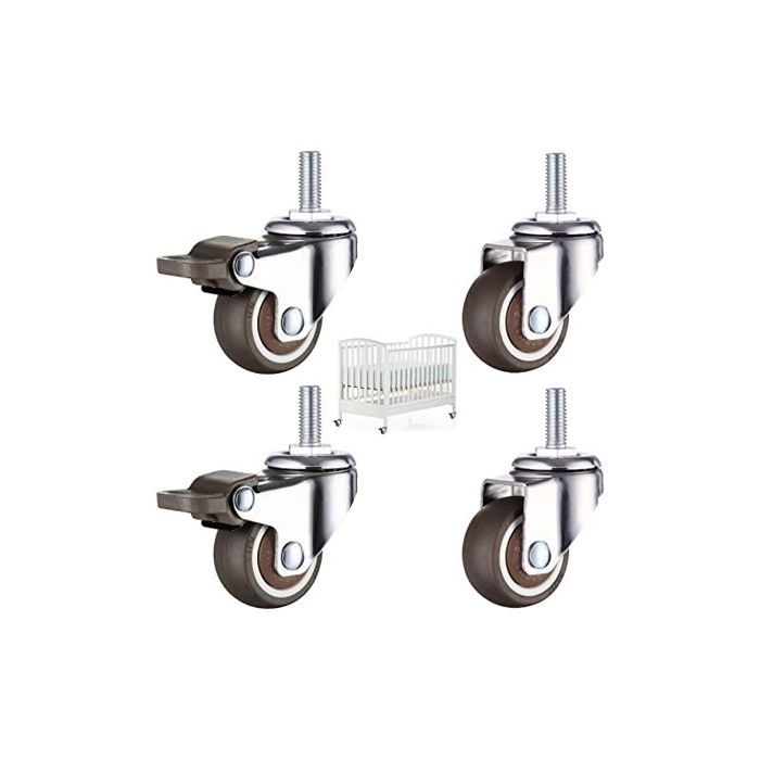4 Pièces Roulettes pour Meubles Roulette Chaise Bureau Roulettes de Filetées M8 X 15mm 2 avec Freins + 2 Sans Freins Pivotant Sur