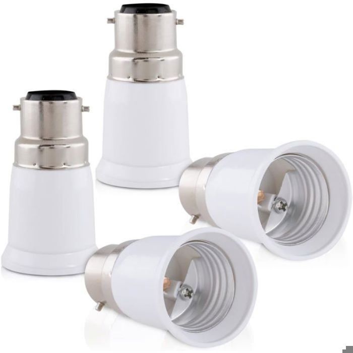 Adaptateur de douille - B22→E27 (Pack 4) - Convertisseur B22 vers E27 - Compatible LED/halogène - Installation facile JELMAVO