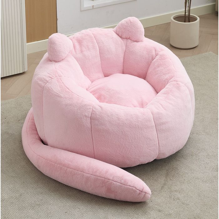 Fauteuil pouf poire adulte en forme de chat 112 x 112 x 77 cm rose peluche douce sans installation
