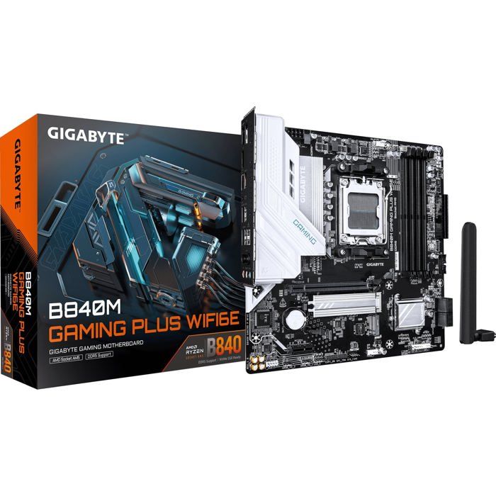 GIGABYTE B840M Gaming Plus WIFI6E Carte Mère – Processeurs AMD Ryzen 9000 VRM 8+2+2 Phases Jusqu’à 8200 MHz DDR5 O.C. 2× .2 PCIe 4.0 Wi FI 6E LAN 1 GbE USB 3.2 Gen 2 - vue 6