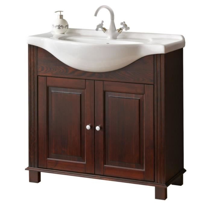 Ensemble meuble vasque + miroir - AC-DÉCO - Régine - 85 cm - Bois naturel - Style classique