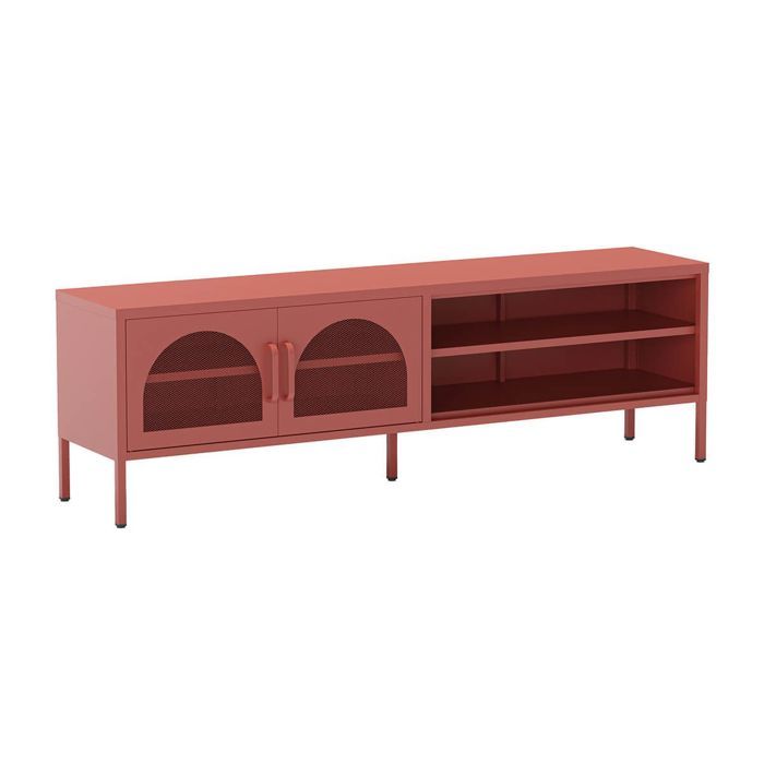 OLIVIA - Meuble TV 160 cm 2 Portes Ajourées 2 Niches en Métal Terracotta OLIVIA - Meuble TV 160 cm 2 Portes Ajourées 2 Niches en Métal Terracotta