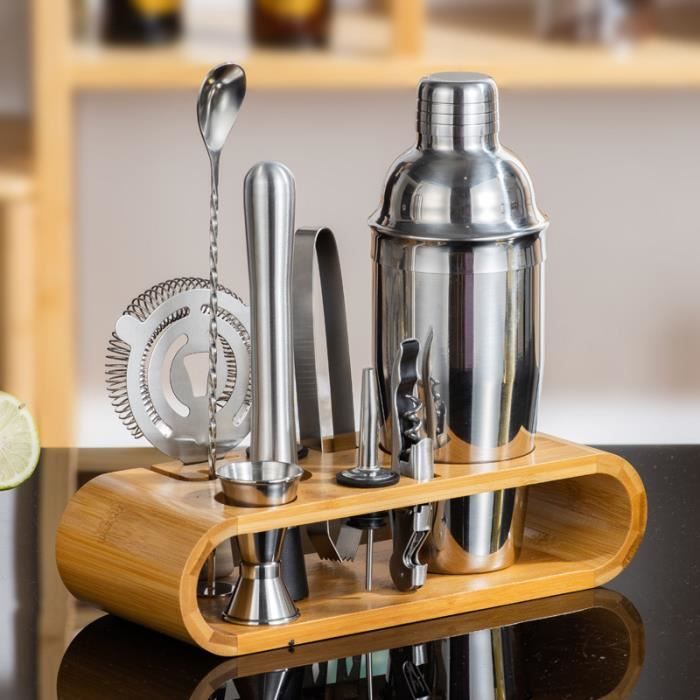 Gdsode 9 Pièces Shaker Cocktail Set, Kit Professionnel Pour Barman Avec Shaker à Cocktails De 750 CC, Avec Crépine, Jigger, Cuillère, Verseur, Pour Mélanger Des Boissons, Home, Bar, Party (Argent