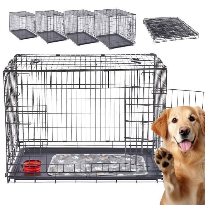 Comparer les prix de AREBOS Cage pour chien L Caisse de transport pour chien Caisse de transport pliable en treillis