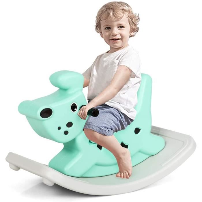 Goplus Cheval A Bascule En Plastique Jouet A Bascule Bebe Avec Musique Lumieres Chien A Bascule Pour Enfants 6 36 Mois Vert Cdiscount Jeux Jouets