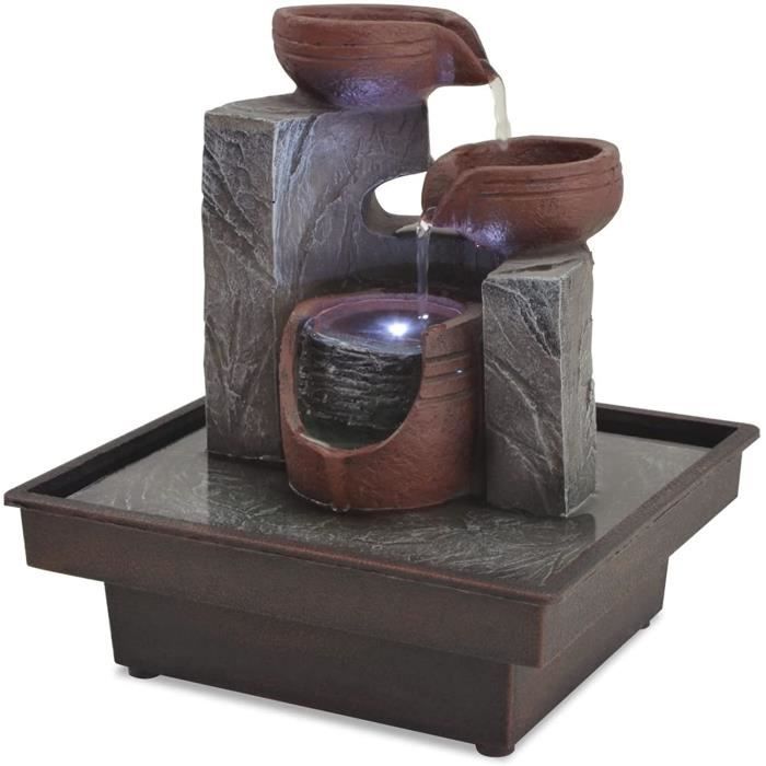 Fontaine d'extérieur à 4 niveaux de 101,6 cm de haut avec éclairage LED en forme de cascade en polyrésine naturelle pour jardin, terrasse, porche, arrière-cour, décoration d'intérieur Marron