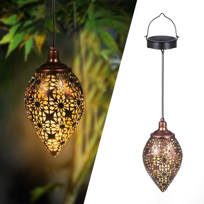 Marocaine Métal Lanterne Solaire Exterieur Jardin, Ip44 Étanche Lampe Solaire Exterieur Jardin