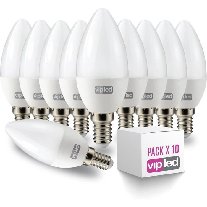 Lot de 10 Ampoules LED E14 Flamme 5W Eq 40W Température de Couleur: Blanc  neutre 4000K