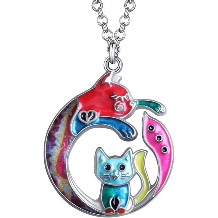 Collier avec pendentif chaton chat noir en porcelaine Bijoux