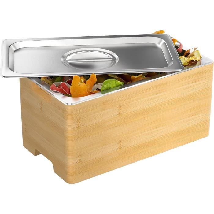Décoration Comptoir Moderne Bac à Compost De Cuisine 5 Litres | Boîtier Bambou Insert Acier Inoxydable | Anti-odeurs Et Facile à Nettoyer Poubelle Composteur De Cuisine Décoration Comptoir Moderne Bac à Compost De Cuisine 5 Litres | Boîtier Bambou Insert Acier Inoxydable | Anti-odeurs Et Facile à Nettoyer Poubelle Composteur De Cuisine