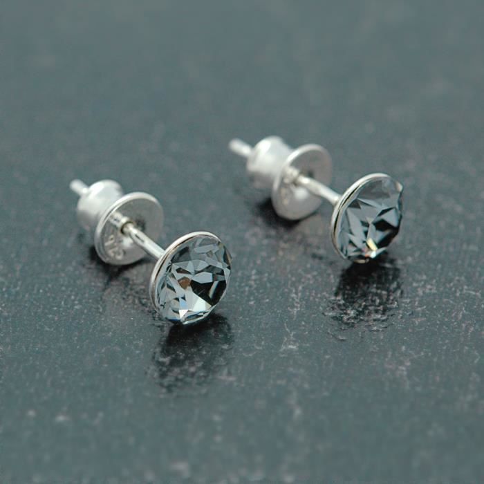 Boucles d'oreilles puces en argent massif 925/1000 pierre ronde 3 mm en cristal 
