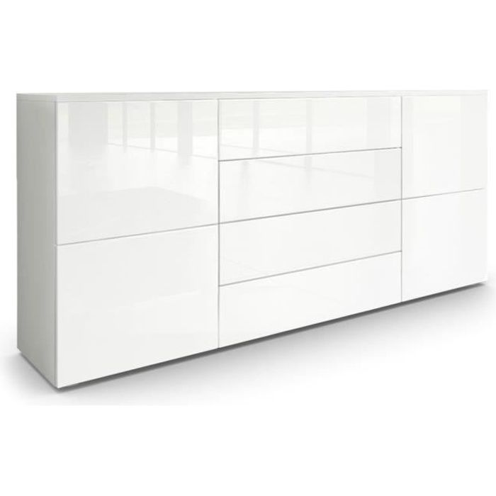 Vladon Buffet dressoir Rova en Blanc mat - Blanc haute brillance - Blanc haute brillance