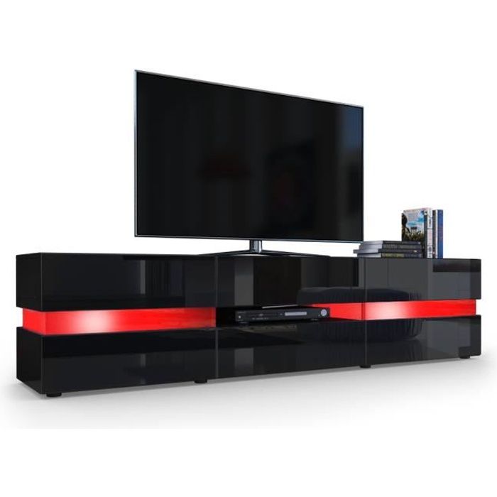 Vladon Meuble TV Armoire basse Flow Corps en Noir mat - Façades en Noir haute brillance avec éclairage LED Vladon Meuble TV Armoire basse Flow Corps en Noir mat - Façades en Noir haute brillance avec éclairage LED