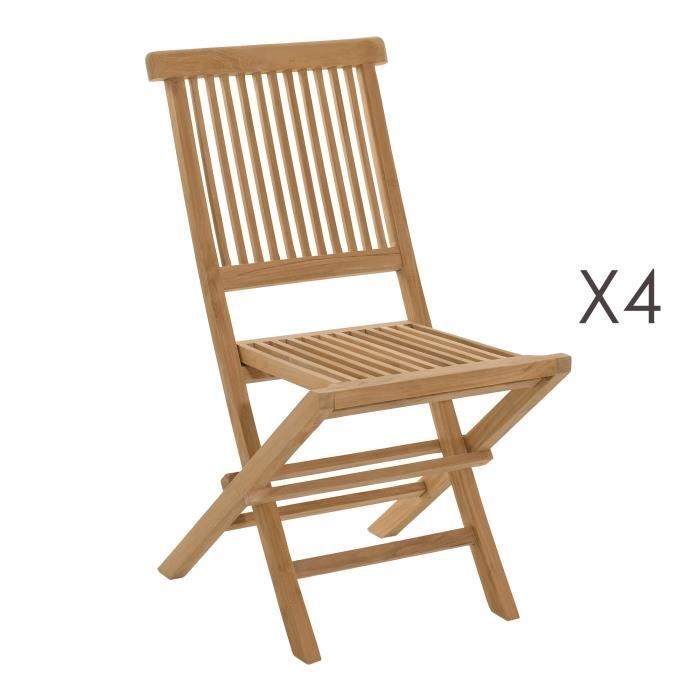 Lot de 4 chaises de jardin en teck blanchi pliables  Cdiscount Jardin