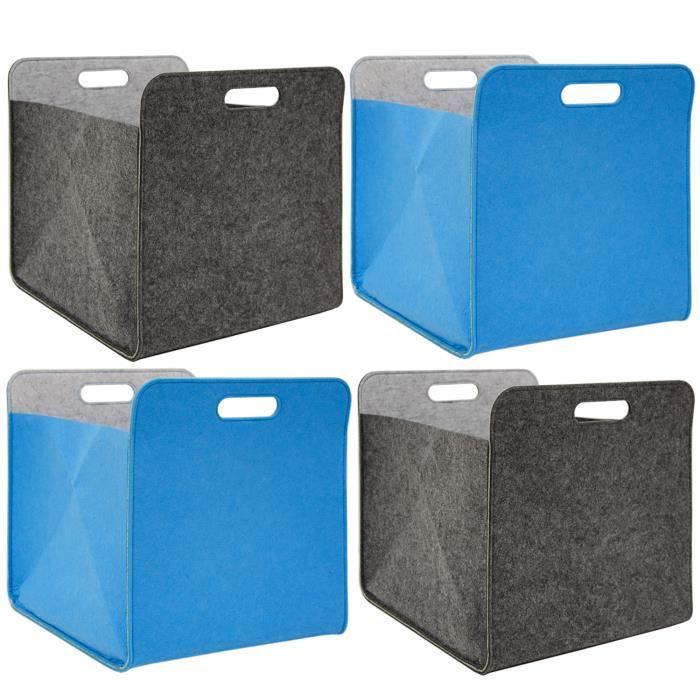 4 boîtes de rangement feutre 33x33x38 cm kallax panier étagère ikea gris bleu
