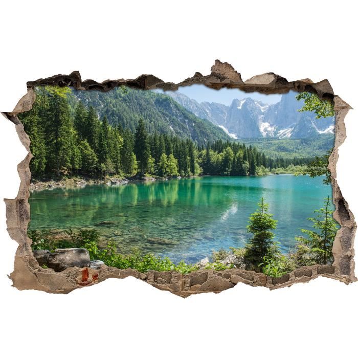 stickers muraux immense lac dans un paysage de montagne mur percée en 3D look décoration murale sticker mural mur ou format vignette de la porte: 62x42cm