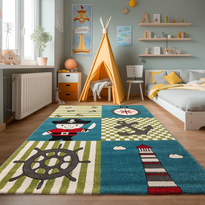 Enfants Tapis Pirate Karts Motif Bunt Pepiniere Chambre Bebe Salle De Jeux Turquoise 1x170 Cm Multi Cdiscount Maison