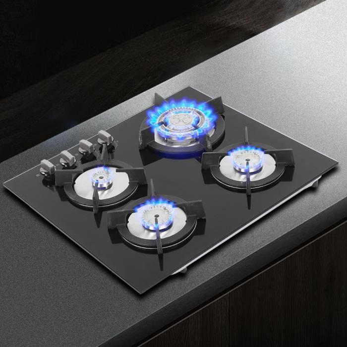 Plaque de cuisson gaz Cuisinière à Gaz en Verre et émail 4 Brûleurs