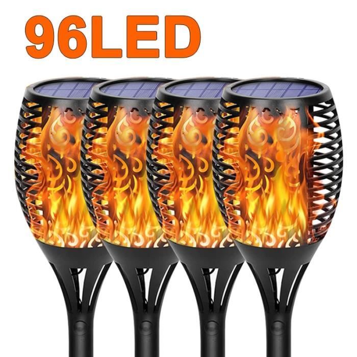 couleur émettrice 96led-4pcs lampe torche solaire led, flammes clignotantes, éclairage de paysage solaire ext