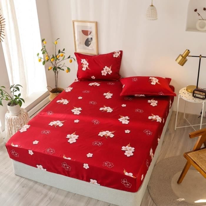 Drap Housse,Linge de lit King Size en forme de cœur, ensemble de draps,  housse de matelas - Type flower red-150x200x30cm 1sheet