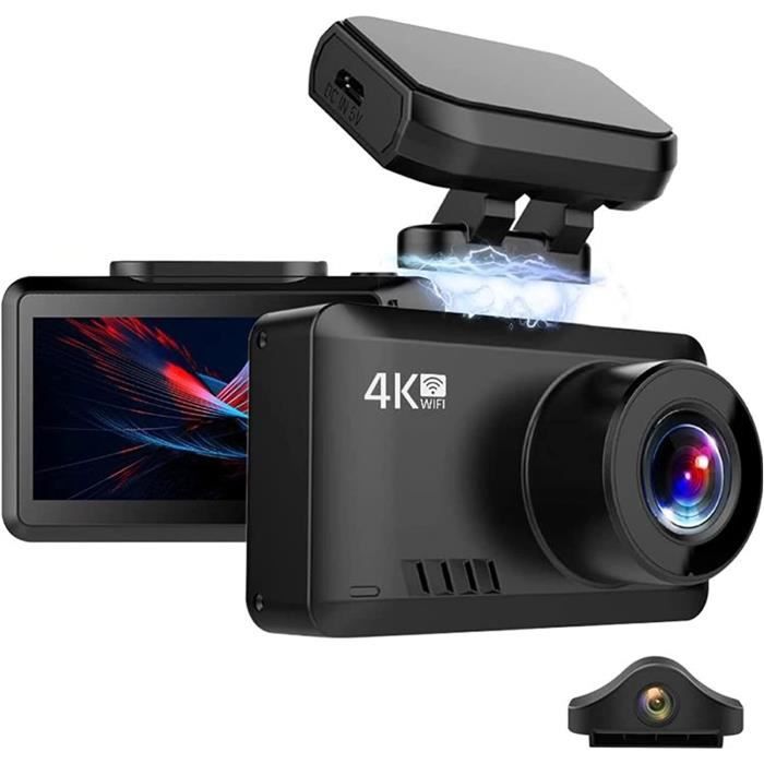 Caméra Voiture 4K Avant + Intérieur + Arrière - GPS, WiFi, Vision Nocturne - Carte 64 Go Incluse - Idéale Pour Sécurité Et Preuves