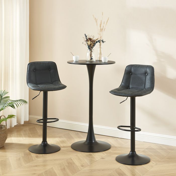 Lot de 2 tabourets TOM en PU noir avec pieds noir Lot de 2 tabourets TOM en PU noir avec pieds noir