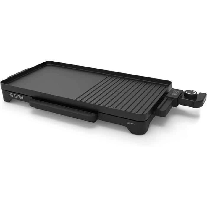 BLACK+DECKER BXGB2200E - Plancha et grill de table. 2200W. Surface plaque 49x27cm. Plateau collecteur de graisse. Revetement