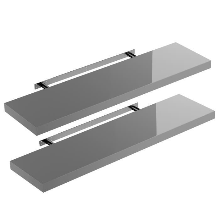 CASARIA 2x Étagères Murales Flottantes 90 cm Gris Brillant MDF Robuste Effet Flottant étagère Bois Rangement décoration