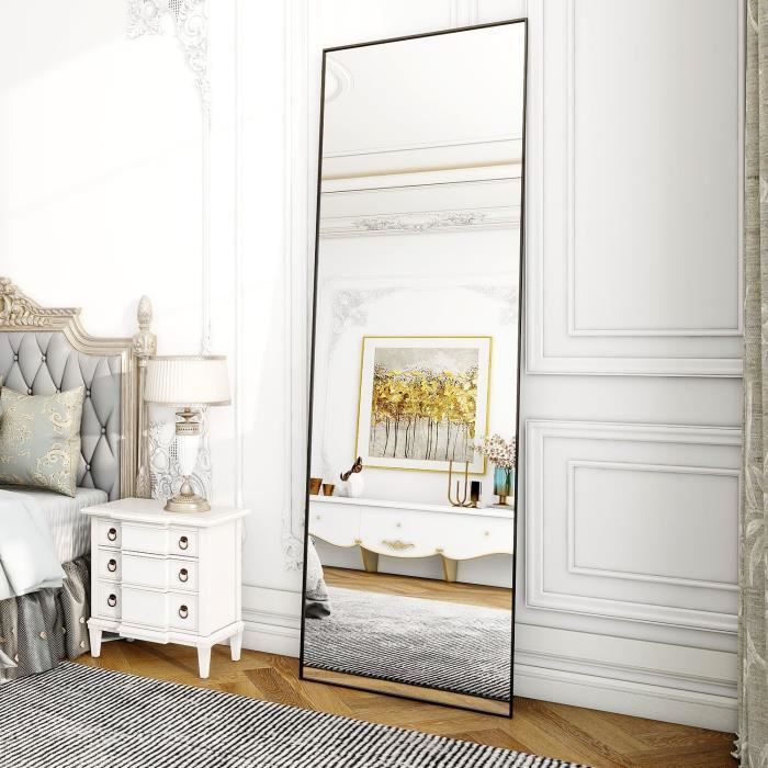 Miroir Sur Pied SensaHome Flow 160x60cm - Velours Suédé Beige/Blanc
