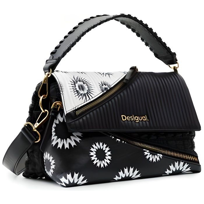Sac Bandouliere Desigual Noir 23WAXP76 Polyester Polyurethane L26 x l17 x H14 cm Noir et blanc Cdiscount Bagagerie Maroquinerie