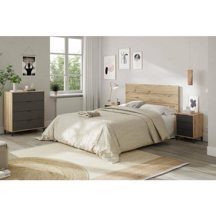 Dmora - Table de chevet Allan 160 x 60 x h 2 5 cm nœuds de chêne anthracite Panneau effet bois Dmora - Table de chevet Allan 160 x 60 x h 2 5 cm nœuds de chêne anthracite Panneau effet bois