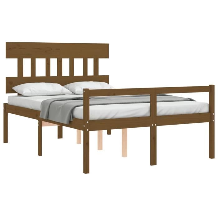 cadre de lit en bois massif marron miel - drfeify - a3195419 hb013 - 140 x 200 cm - campagne