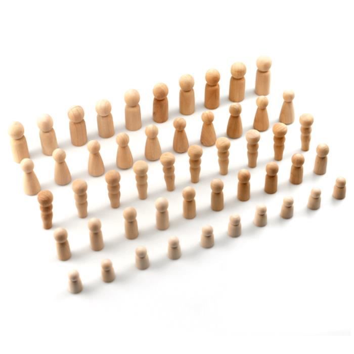 TNOMSNO Bonhomme en Bois, 50 Pièces Non Finies Poupées en Bois, Figurines de Famille en Bois à Peindre, Figurine a Peindre, Personnage en Bois pour DIY Artisanat, Décoration, d'anniversaire et Noël