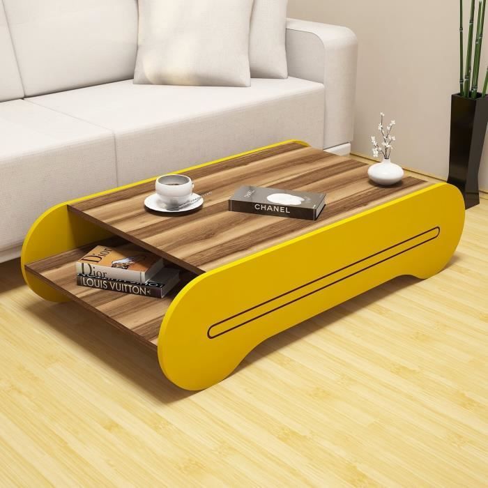 table basse rectangulaire emob woody fashion - brun/jaune - 120x63 cm - design contemporain
