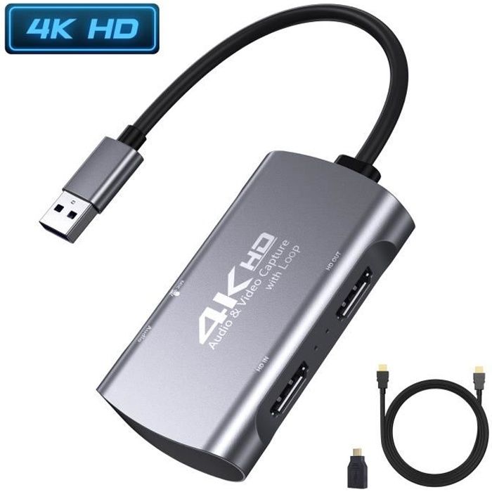 Boitier d'acquisition vidéo 4K HDMI Carte de Capture USB 3.0 1080p60 avec  décodage game carte capture carte d'acquisition