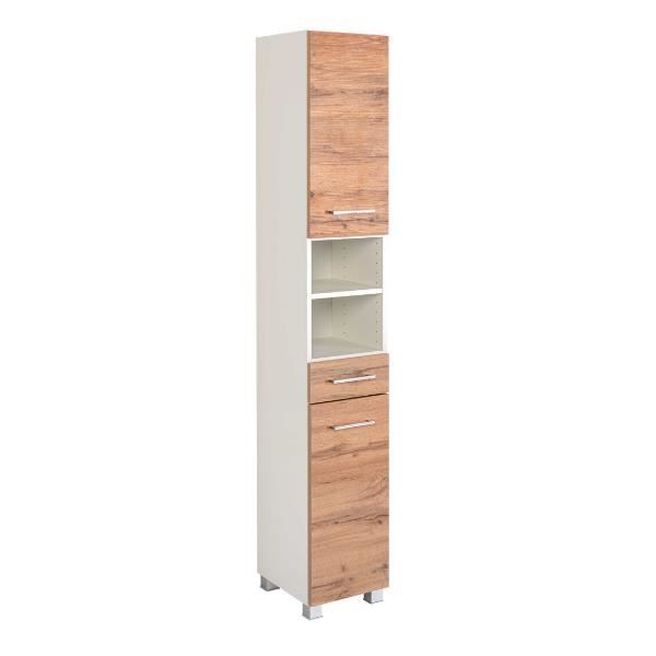 Meuble colonne Pares largeur 30 cm en aggloméré blanc. Équipé de 2 portes dun tiroir et de 4 étagères. Meuble colonne Pares largeur 30 cm en aggloméré blanc. Équipé de 2 portes dun tiroir et de 4 étagères.