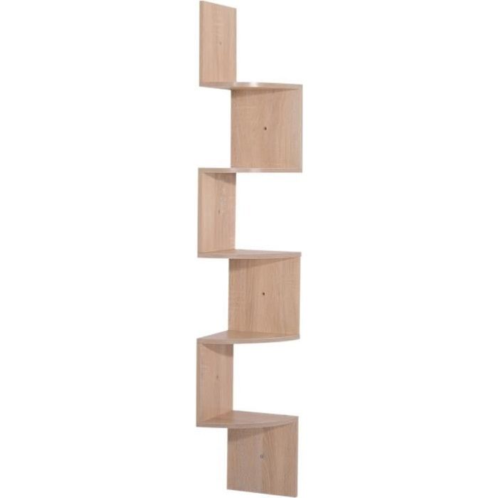 étagère d'angle homcom - design zigzag - 5 niveaux - bois chêne clair
