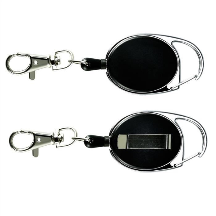 Porte-clés Rétractable Enrouleur - Lot De 2, Câble Acier 70 Cm, Traction 245g, Avec Mousqueton - Pour Badge, Clés, Cartes D'accès