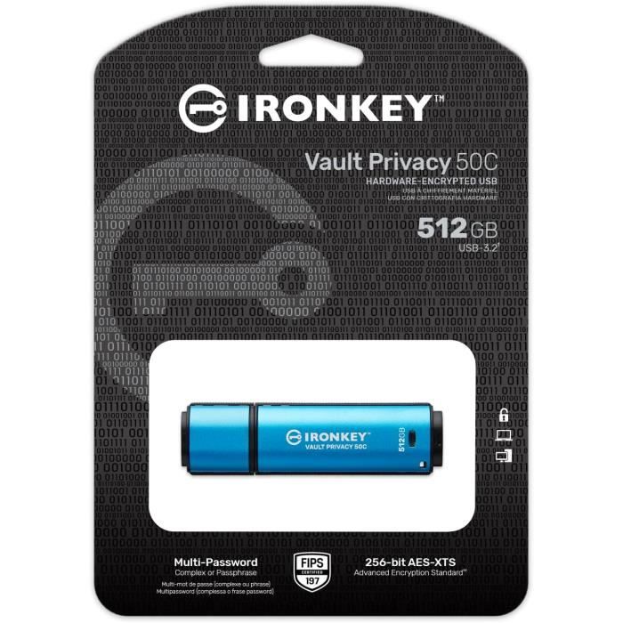 Kingston IronKey D500S USB-stick met hardwareversleuteling 256GB FIPS 140-3 Lvl 3 (aangevraagd) AES-256 - IKD500S/256GB