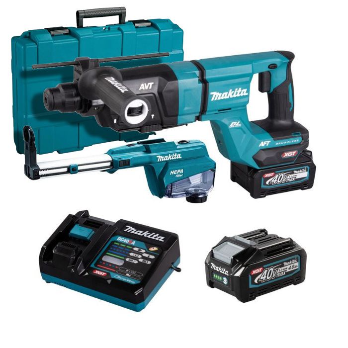 Perforateur burineur SDS PLUS 40V max Li Ion 28 mm XGT avec kit d'aspiration MAKITA avec 2 batteries 40V 4.0Ah chargeur coffret HR007GM202 - vue 2